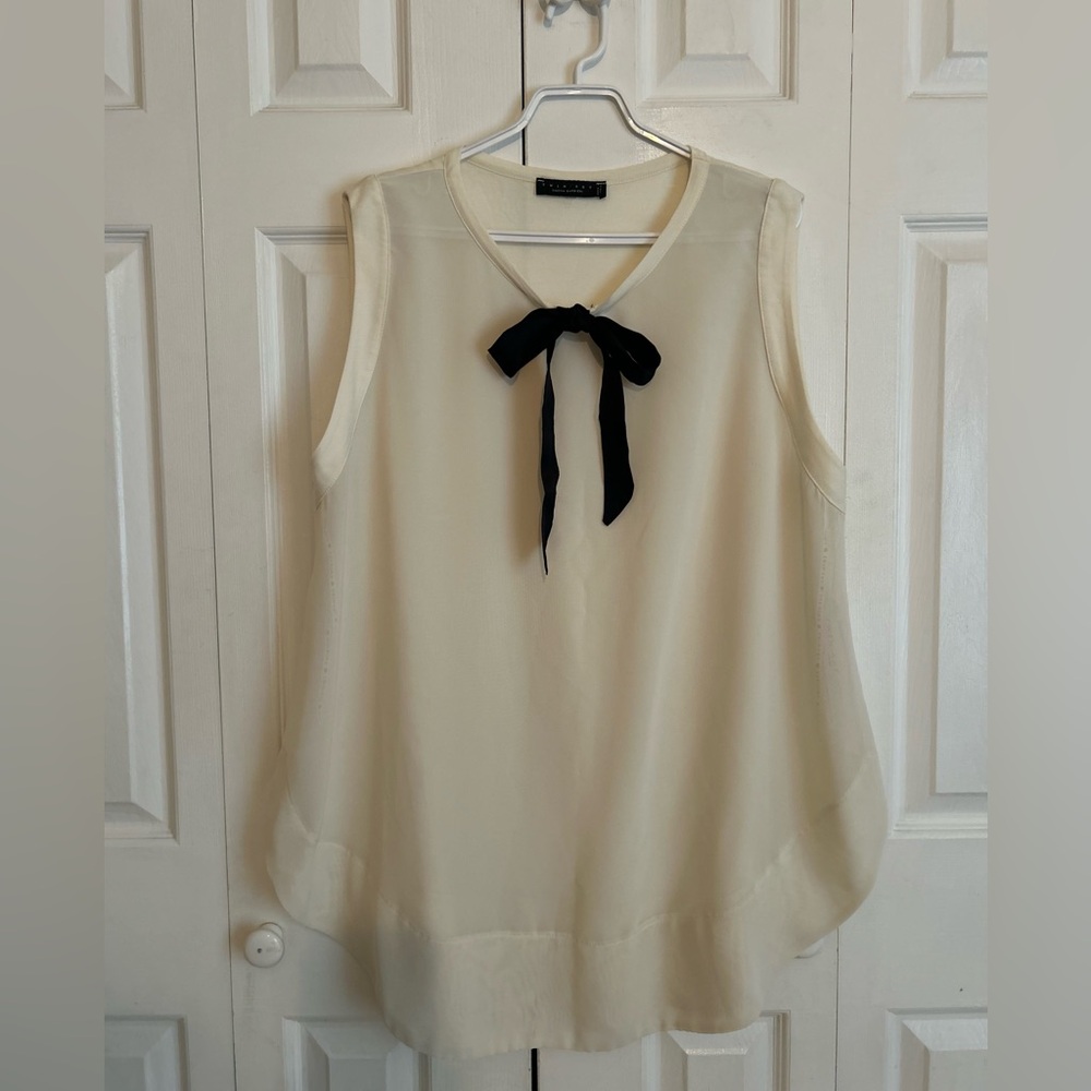 Twin-Set Cream Flutter Sleeve Tunic with Tie Front